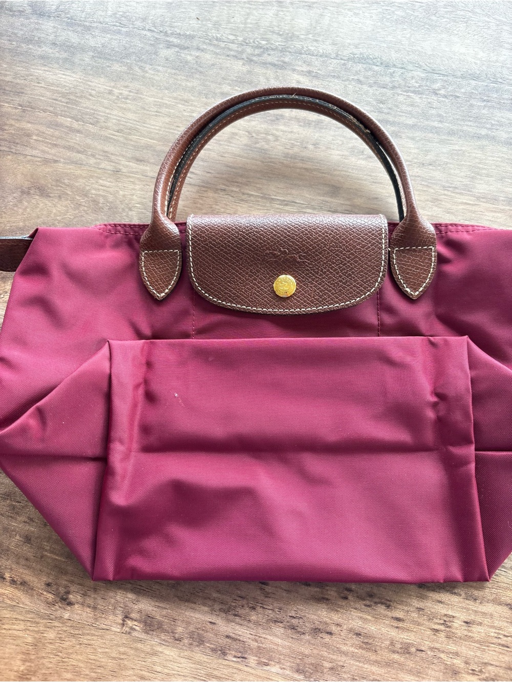 Longchamp Le Pliage Burgundy Tote with Brown Leather Trim - Picture 8 of 13